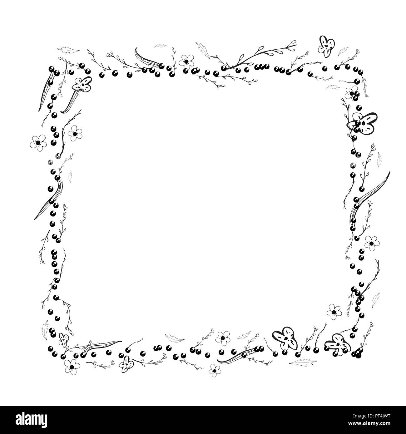 Download Field flowers and leaves square frame. Hand drawn style ...