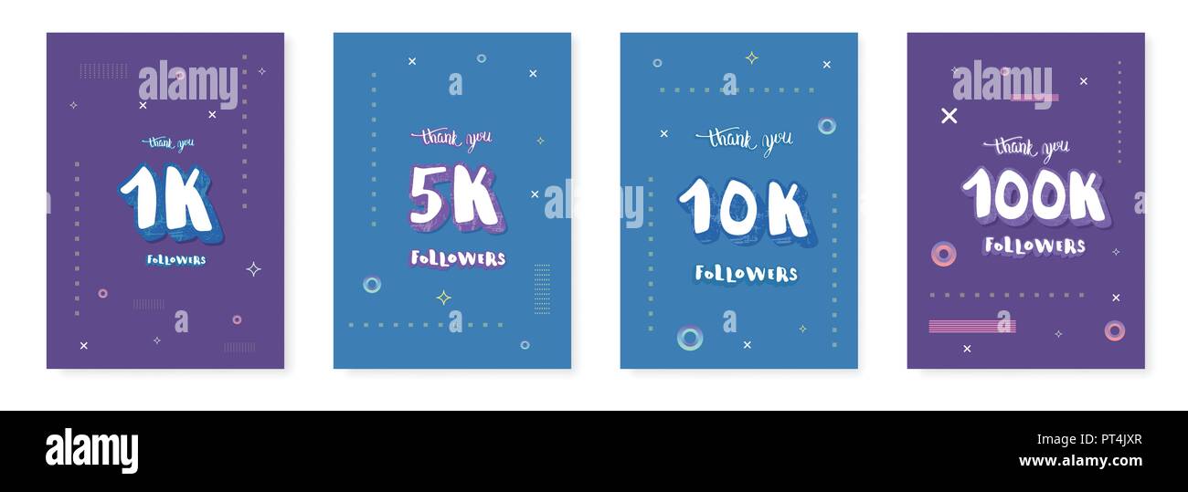 1K, 5K, 10K,100K followers thank you social media templates. Set of ...