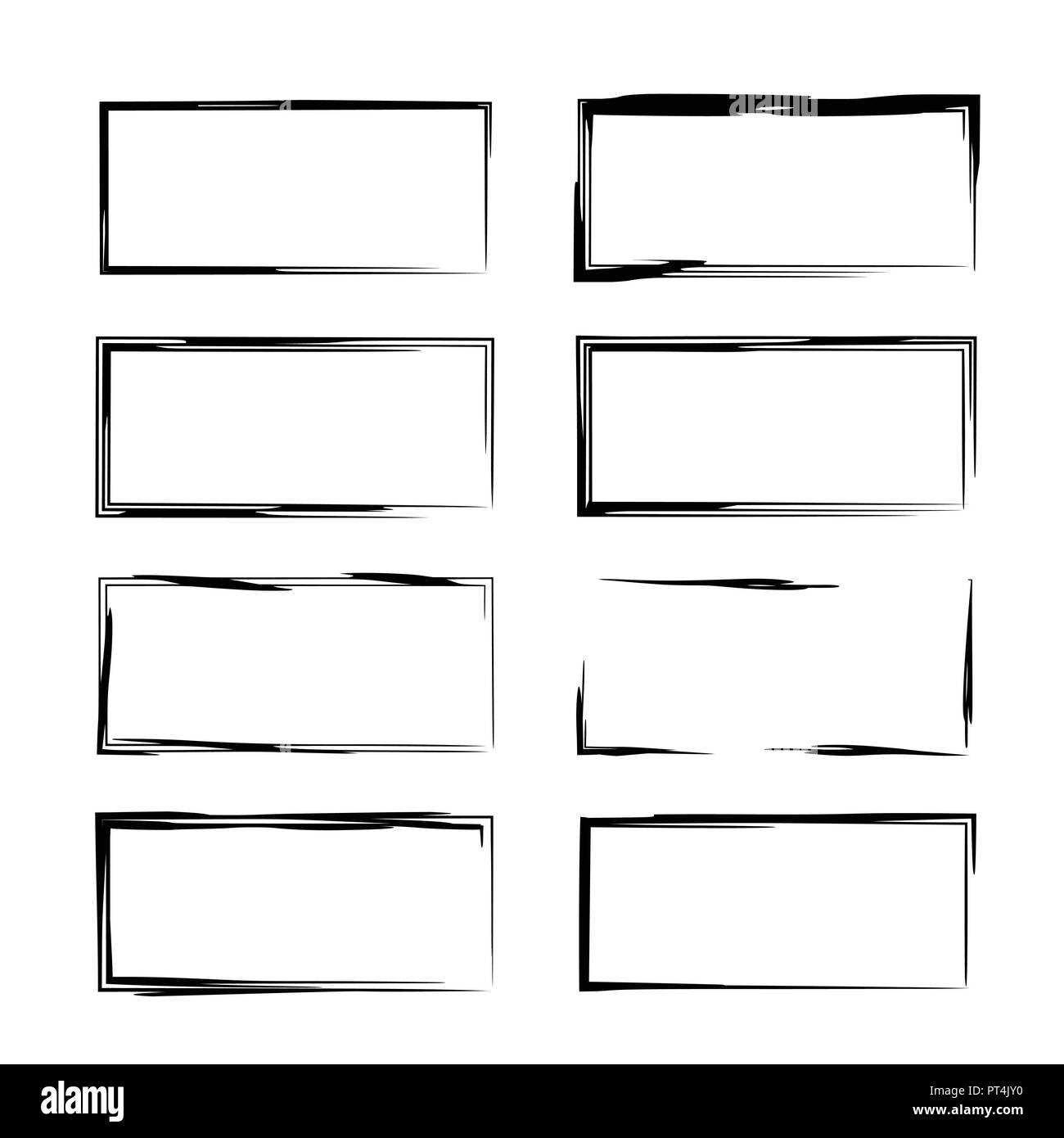 Black rectangle grunge frames. Collection of geometric empty borders ...