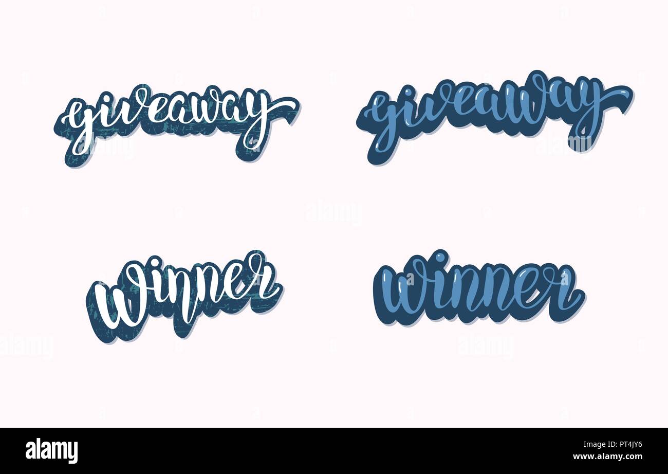Giveaway and Winner quotes set . Handwritten lettering. Sticker ...