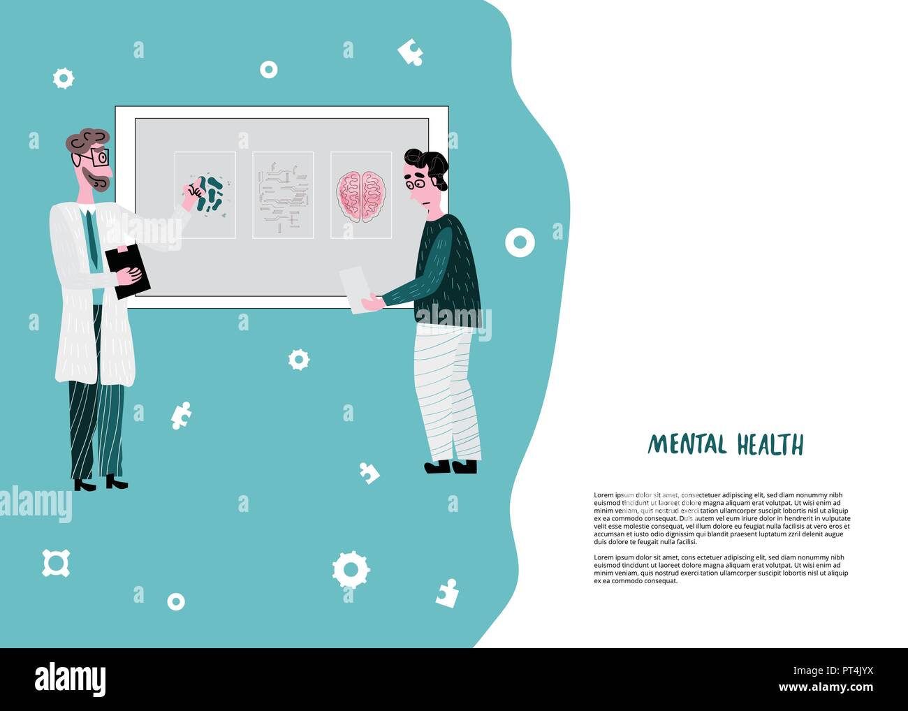 Flat Concept Of Mental Health Vector Banner With Doctor And