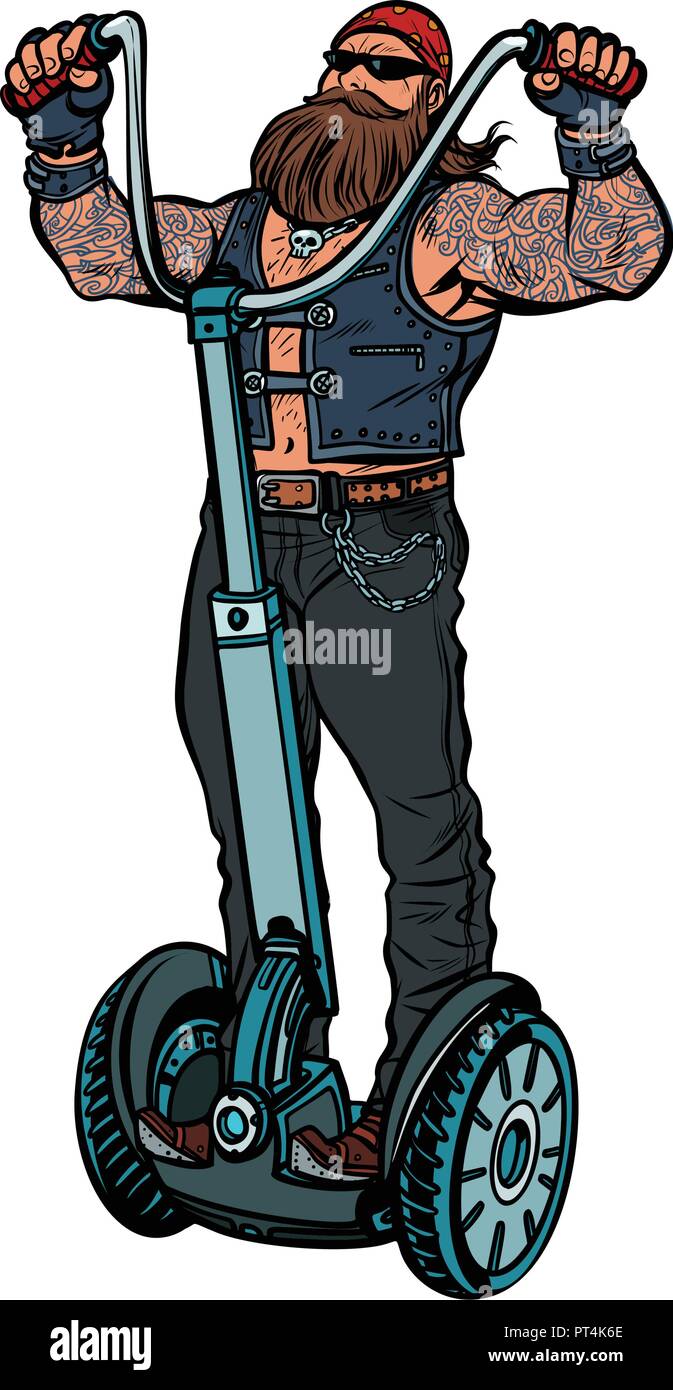 Biker on electric scooter, rider. Isolate on white background. Pop art retro vector illustration vintage kitsch Stock Vector