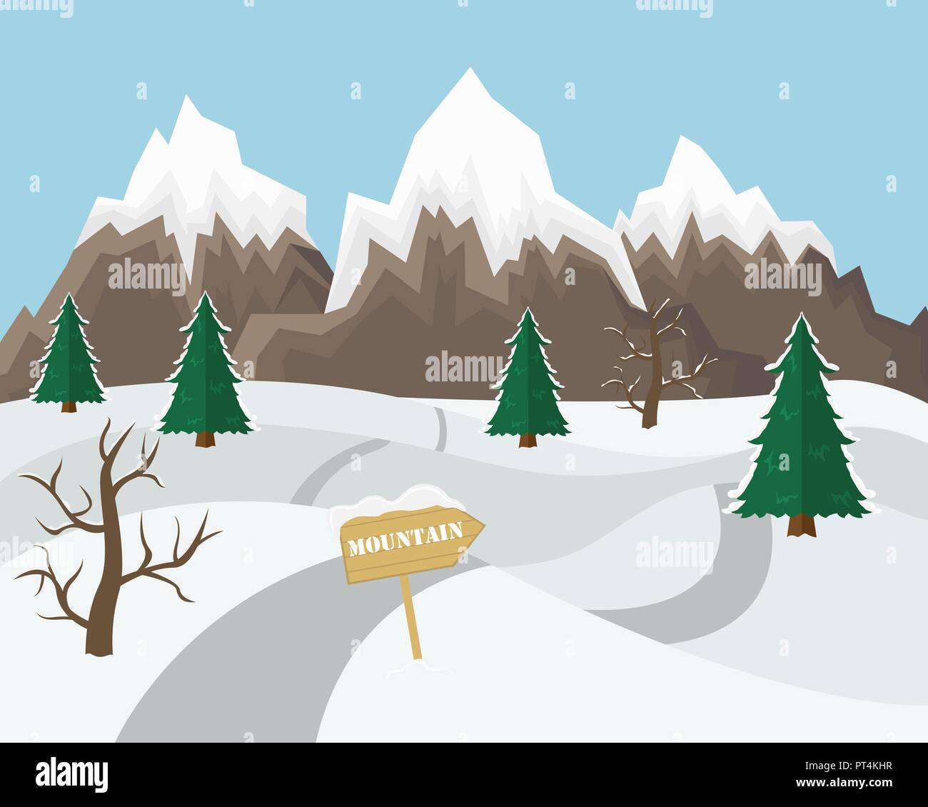 Winter mountain landscape background. Flat Vector Illustration. Stock Vector