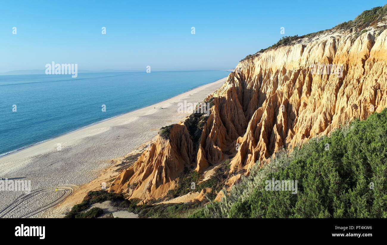 The placid Atlantic Alentejo coast in the Comporta region of Portugal during late Summer Stock Photo