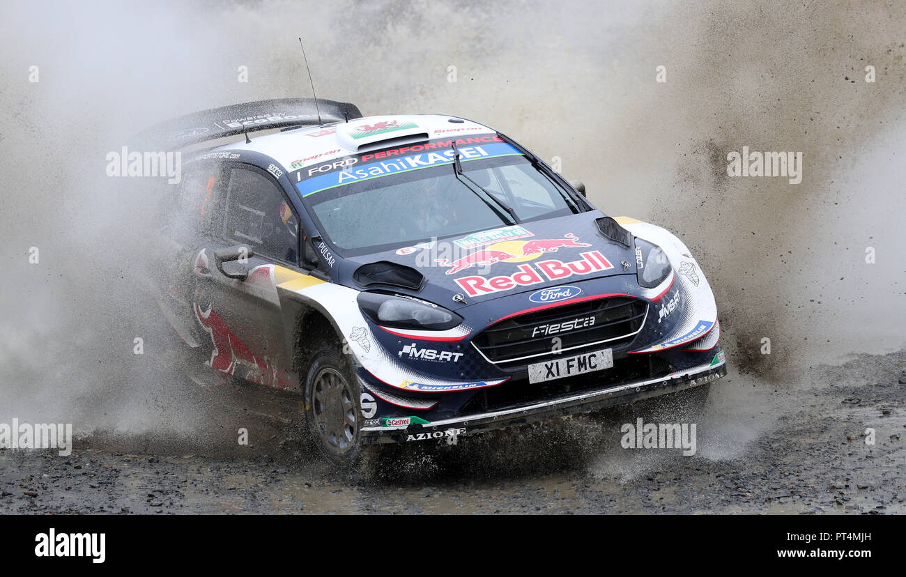 M-Sport Ford's Elfyn Evans on the Sweet Lamb stage during day three of the DayInsure Wales Rally GB. PRESS ASSOCIATION Photo. Picture date: Saturday October 6, 2018. See PA story AUTO Rally. Photo credit should read: David Davies/PA Wire. RESTRICTIONS: Editorial use only. Commercial use with prior consent from teams. Stock Photo
