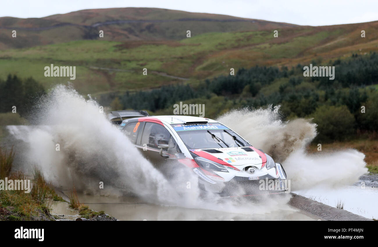 Toyota Gazoo Racing Ott Tanak on the Sweet Lamb stage during day three of the DayInsure Wales Rally GB. PRESS ASSOCIATION Photo. Picture date: Saturday October 6, 2018. See PA story AUTO Rally. Photo credit should read: David Davies/PA Wire. RESTRICTIONS: Editorial use only. Commercial use with prior consent from teams. Stock Photo