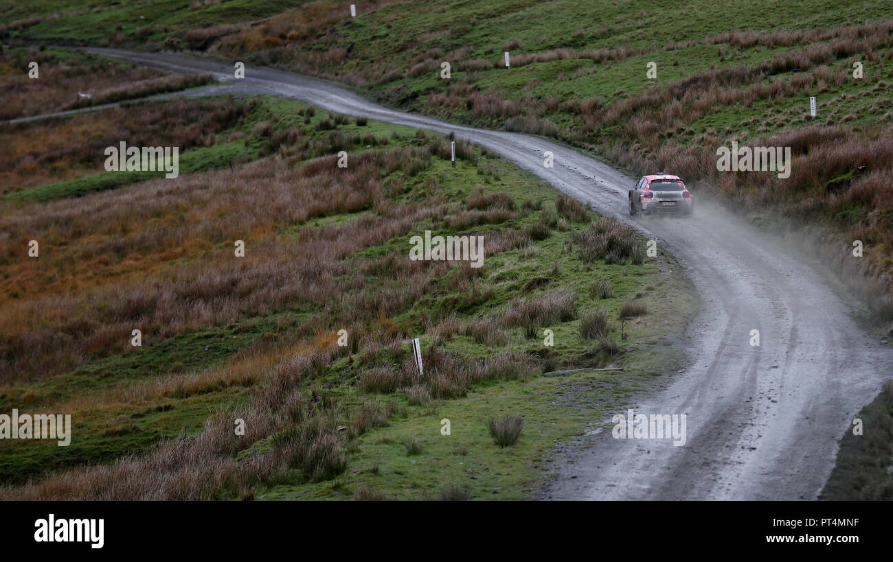 Simone Tempestini on the Sweet Lamb stage during day three of the DayInsure Wales Rally GB. PRESS ASSOCIATION Photo. Picture date: Saturday October 6, 2018. See PA story AUTO Rally. Photo credit should read: David Davies/PA Wire. RESTRICTIONS: Editorial use only. Commercial use with prior consent from teams. Stock Photo