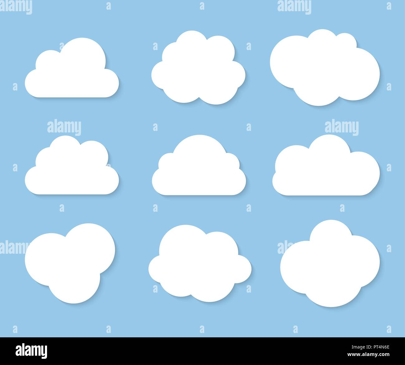 Abstract white cloud icon collection set isolated on blue background Stock Vector
