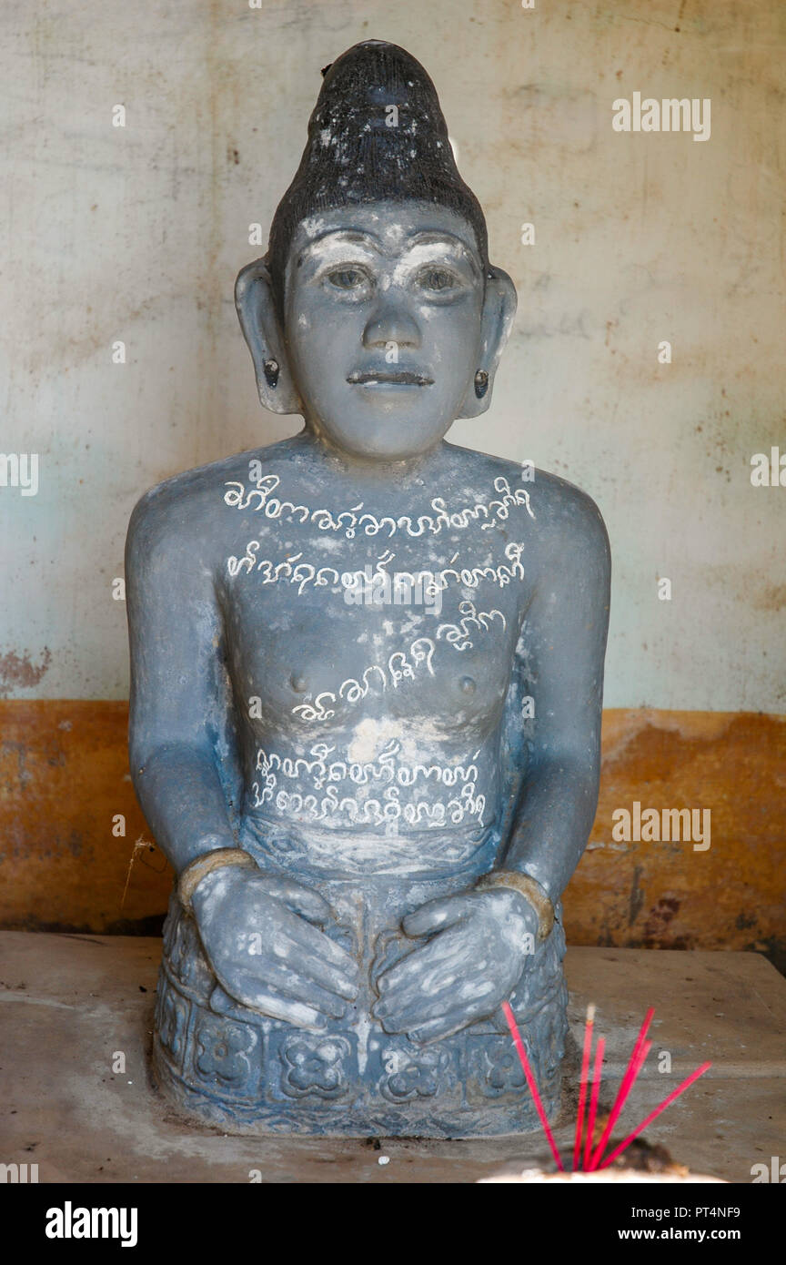 Sculpture of figure at Po Ro Me Tower , near Phan Rang, Vietanam, covered with Cham script Stock Photo