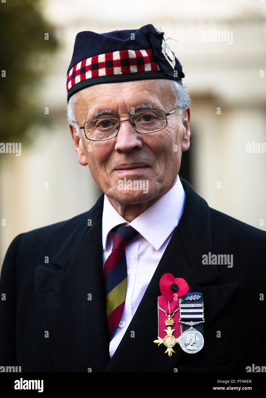 Scottish veteran wearing his regimental cap at the Remembrance Day Parade, London. Stock Photo