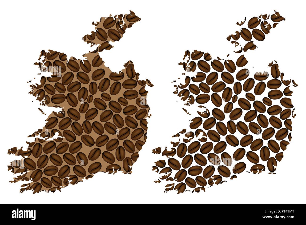 Ireland map of coffee bean, Republic of Ireland map made of coffee