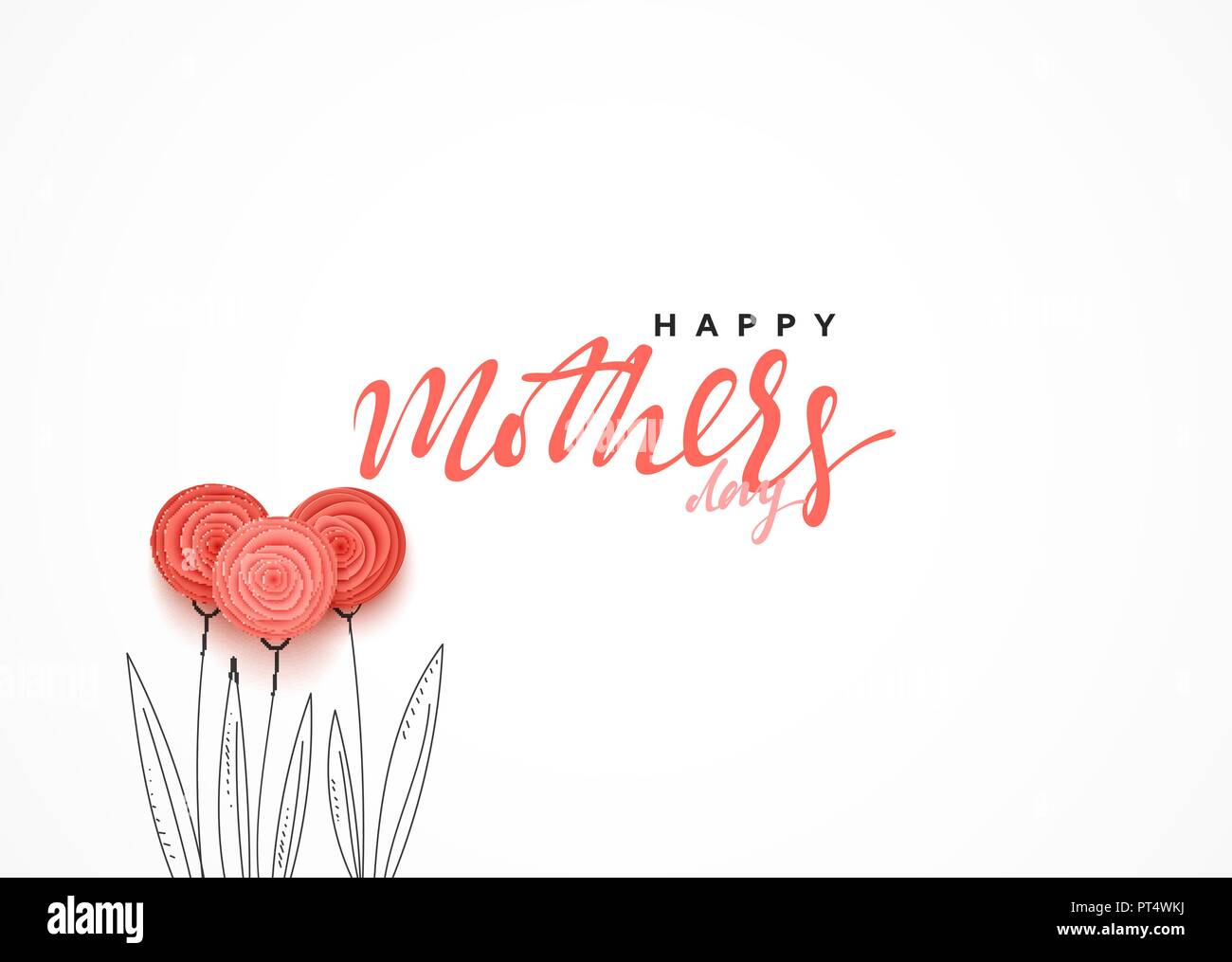 Mothers day, greeting card with beautiful flowers in the style of paper ...