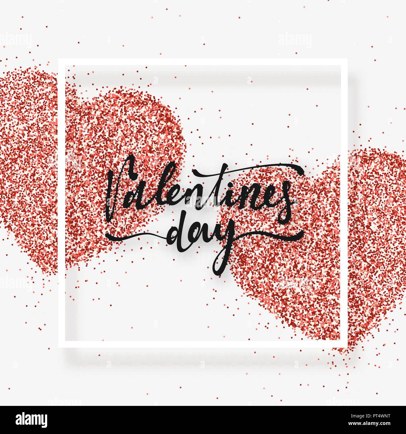 Happy Valentines Day lettering greeting card on red bright heart ...