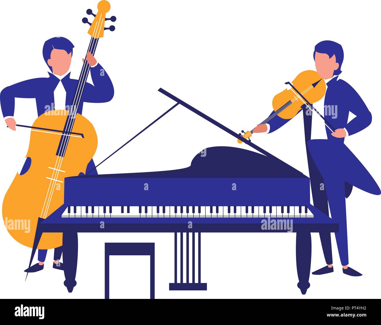 symphony orchestra design with musicians playing violin and cello and