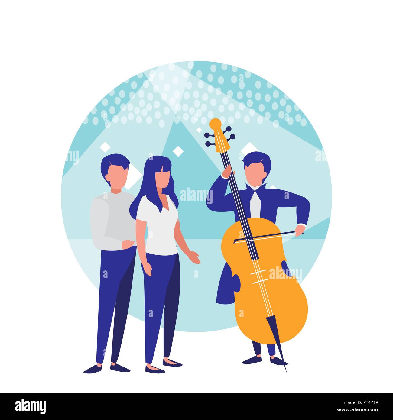symphony orchestra design with musician playing cello for a couple over background, colorful design. vector illustration Stock Vector