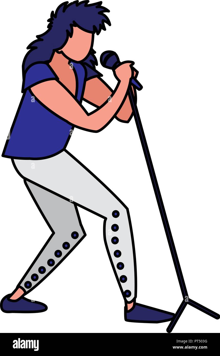 rock band singer with microphone over white background, vector illustration Stock Vector Image ...