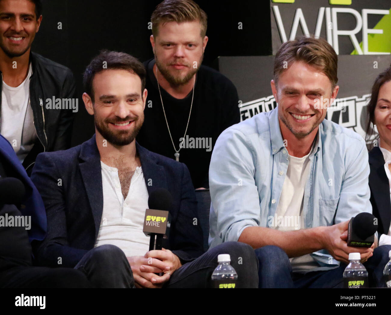 New York, NY, USA. 6th Oct, 2018. Charlie Cox and Wilson Bethel at Marvel's Daredevil Cast Interview during the 2018 New York Comic Con at the Jacob Davits Convention Center in New York City on October 6, 2018. Credit: Diego Corredor/Media Punch/Alamy Live News Stock Photo