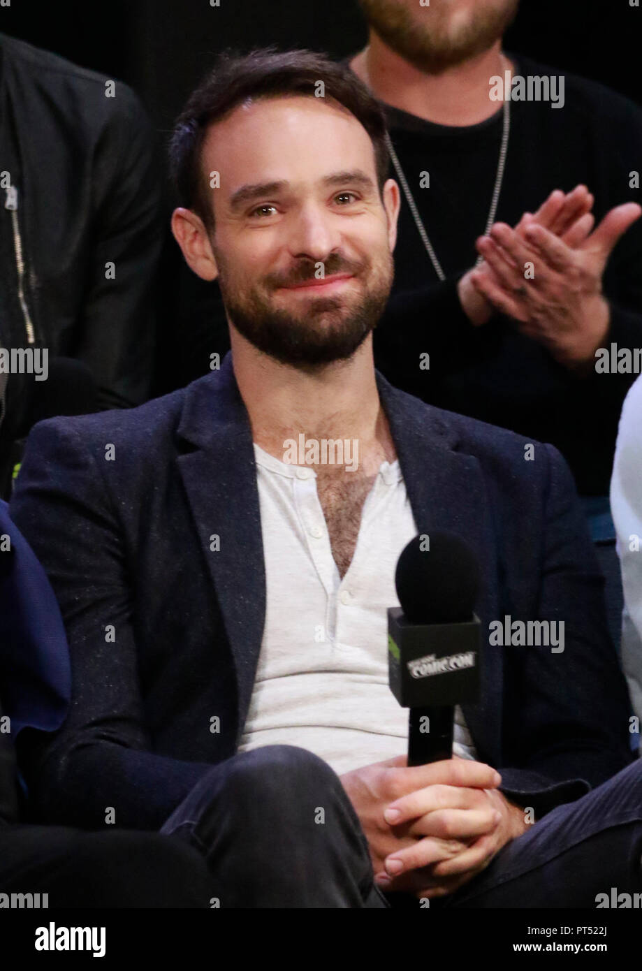 New York, NY, USA. 6th Oct, 2018. Charlie Cox at Marvel's Daredevil Cast Interview during the 2018 New York Comic Con at the Jacob Davits Convention Center in New York City on October 6, 2018. Credit: Diego Corredor/Media Punch/Alamy Live News Stock Photo