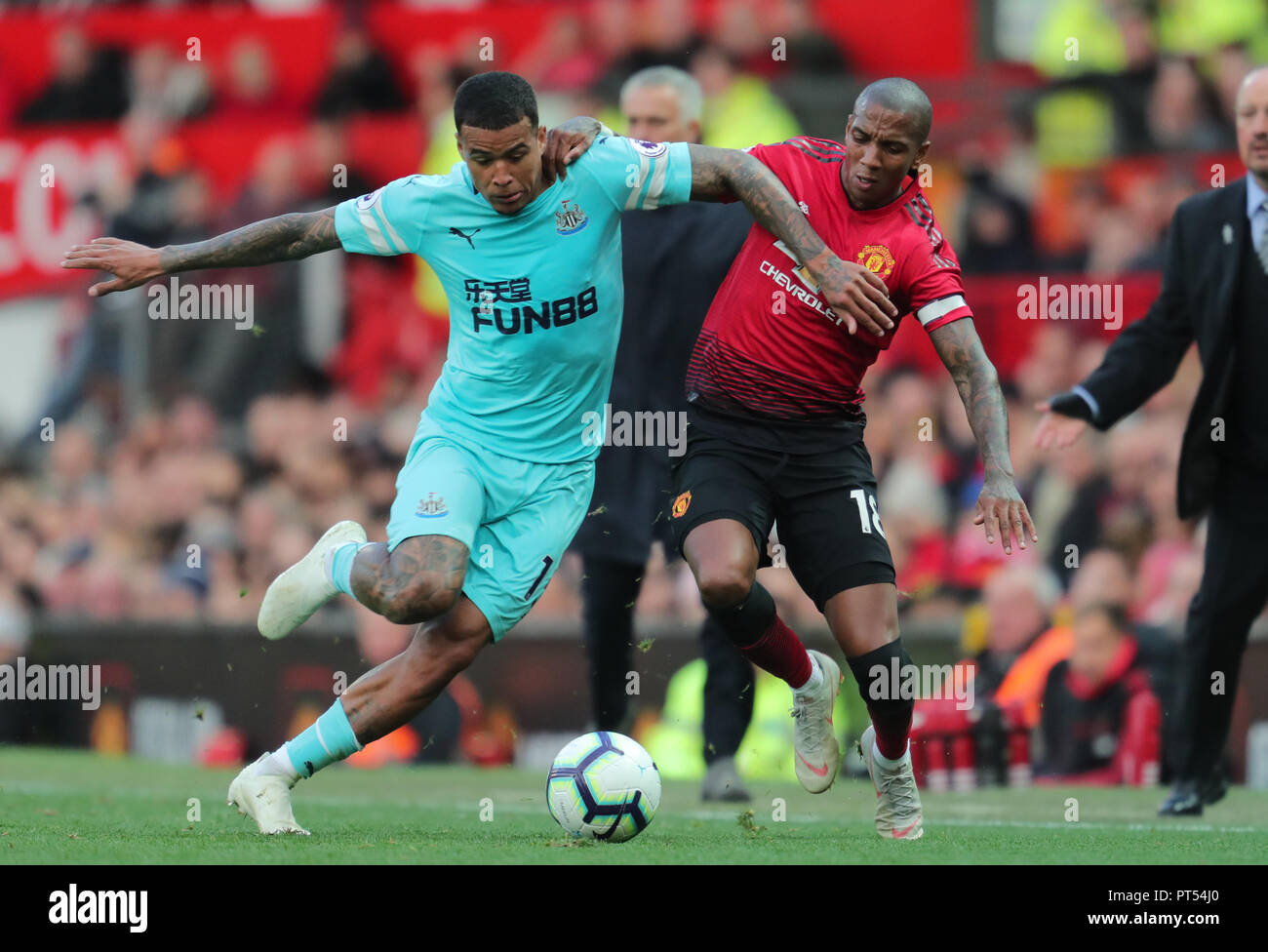 Kenedy & Ashley Young MANCHESTER UNITED FC V NEWCASTLE UNITED FC MANCHESTER UNITED FC V NEWCASTLE UNITED FC 06 October 2018 GBD12347 PREMIER LEAGUE 06/10/18 OLD TRAFFORD, MANCHESTER STRICTLY EDITORIAL USE ONLY. If The Player/Players Depicted In This Image Is/Are Playing For An English Club Or The England National Team. Then This Image May Only Be Used For Editorial Purposes. No Commercial Use. The Following Usages Are Also Restricted EVEN IF IN AN EDITORIAL CONTEXT: Use in conjuction with, or part of, any unauthorized audio, video, data, fixture lists, club/league logos, Betti Stock Photo