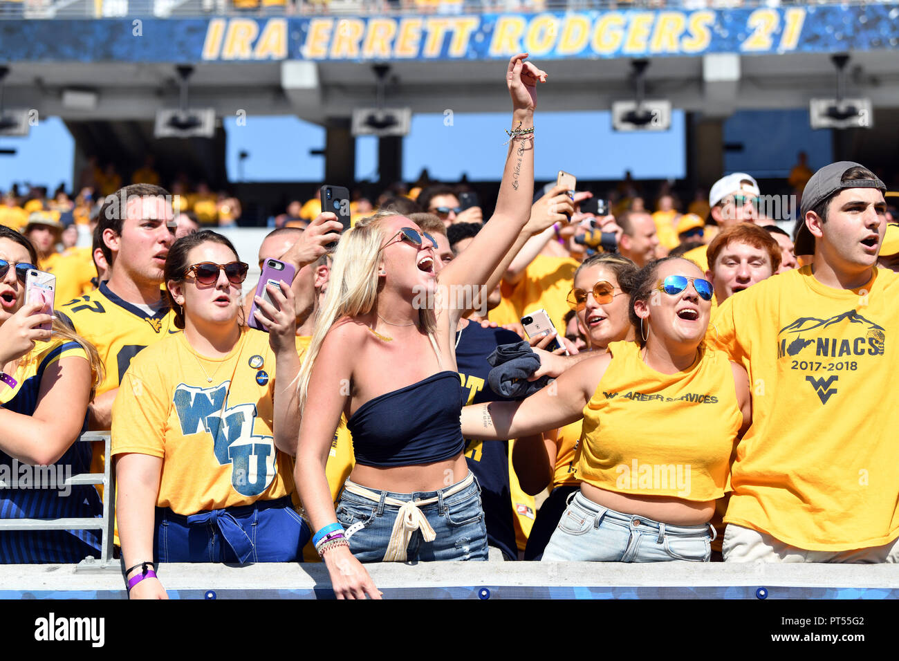 West Virginia Mountaineers fans in the student section sing Country Roads f...