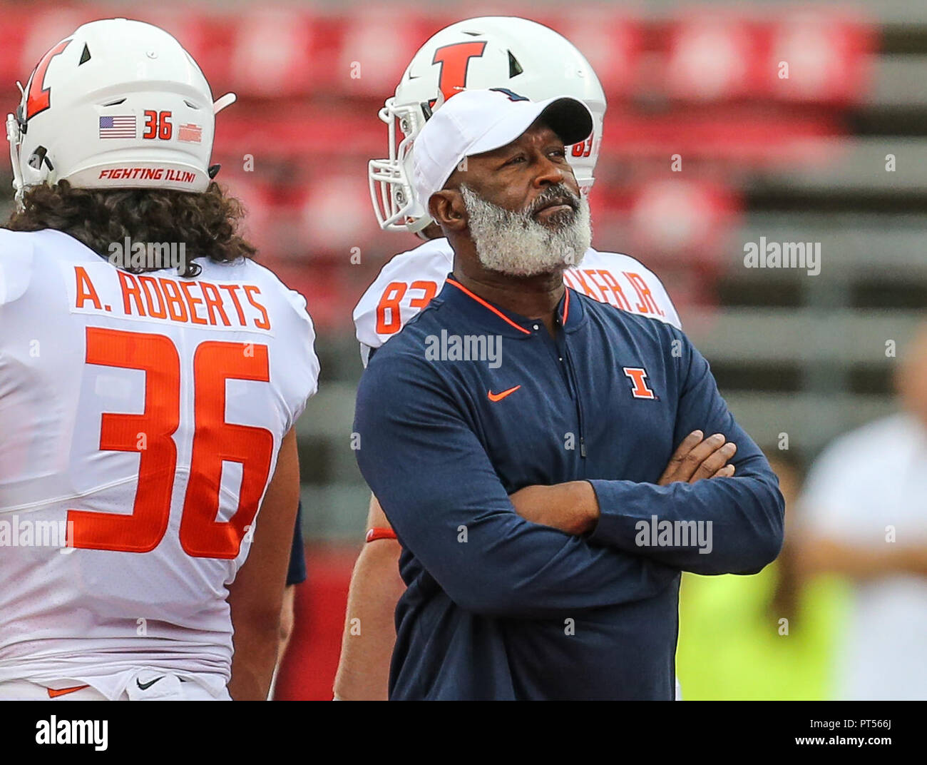 Piscataway, NJ, USA. 6th Oct, 2018. Illinois head coach Love Smith before an NCAA football game between the Illinois Fighting Illini and the Rutgers Scarlet Knights at HighPoint Solutions Stadium in Piscataway, NJ. Mike Langish/Cal Sport Media. Credit: csm/Alamy Live News Stock Photo