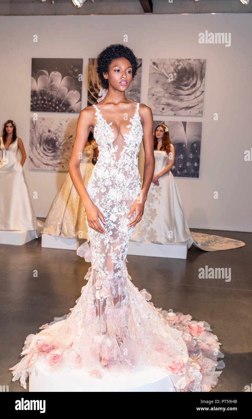 New York NY USA October 6 2018 Model shows up dresses for Atelier Pronovians 2019 Presentation during New York Bridal Week at Studio 525 Manhattan. Credit Sam Aronov Alamy Live News Stock Photo Alamy
