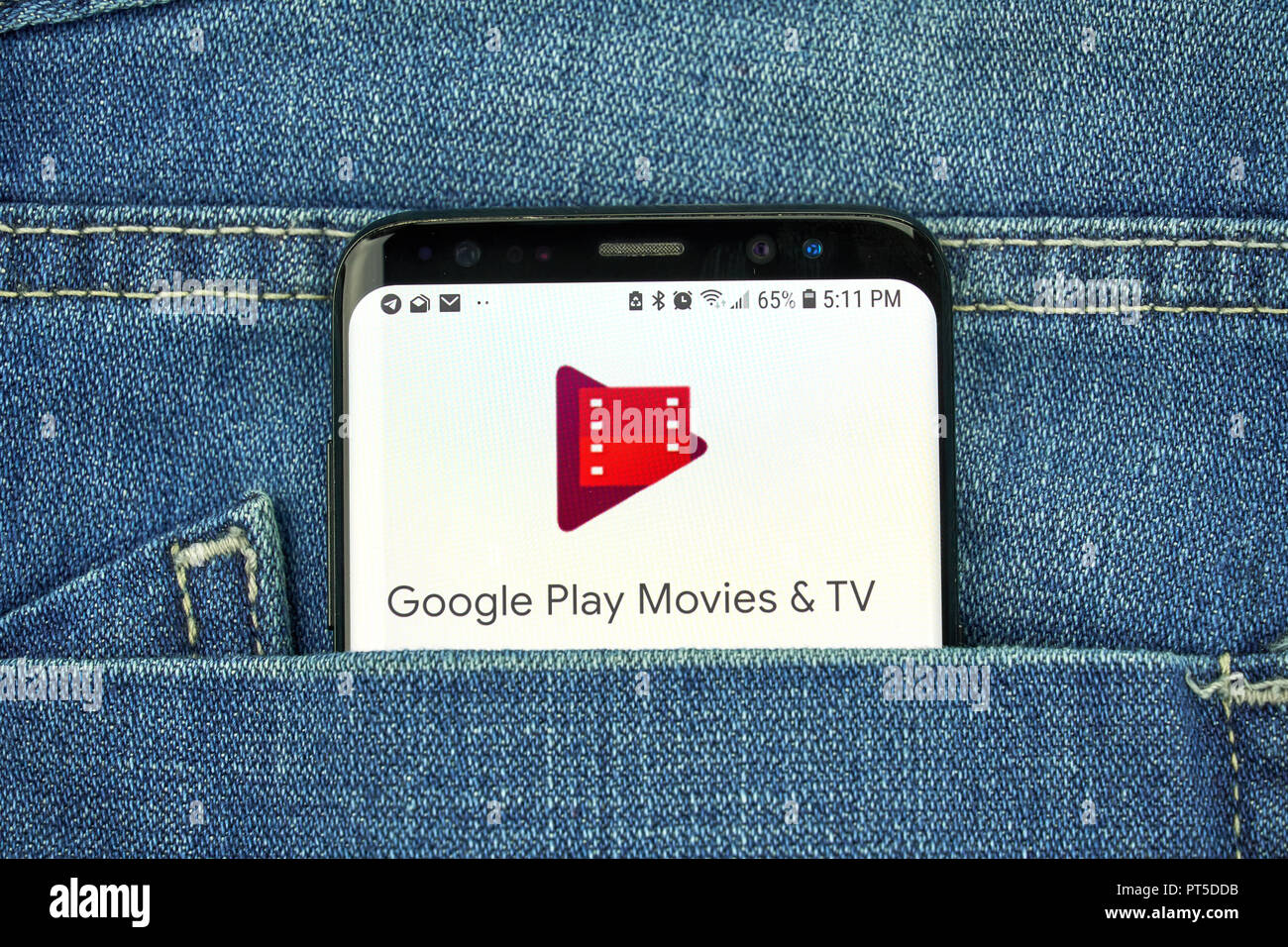 MONTREAL, CANADA - OCTOBER 4, 2018: Google Play Movies and TV on s8 screen. Google is an American technology company which provides a variety of inter Stock Photo
