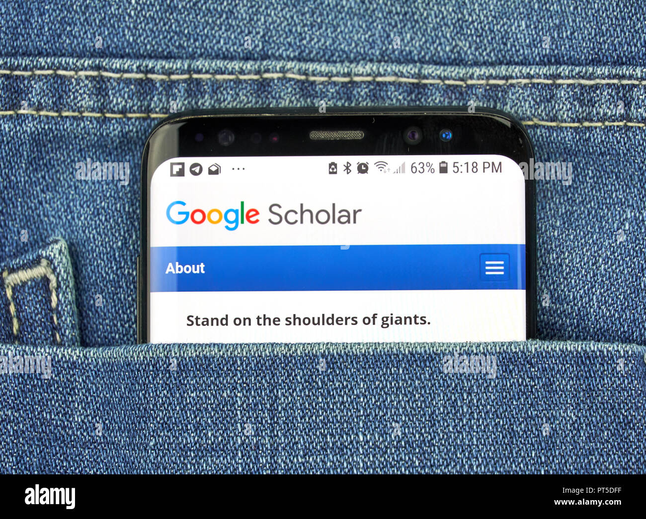 MONTREAL, CANADA - OCTOBER 4, 2018: Google Scholar on s8 screen. Google Scholar is an online service allowing users to search across variaty of academ Stock Photo