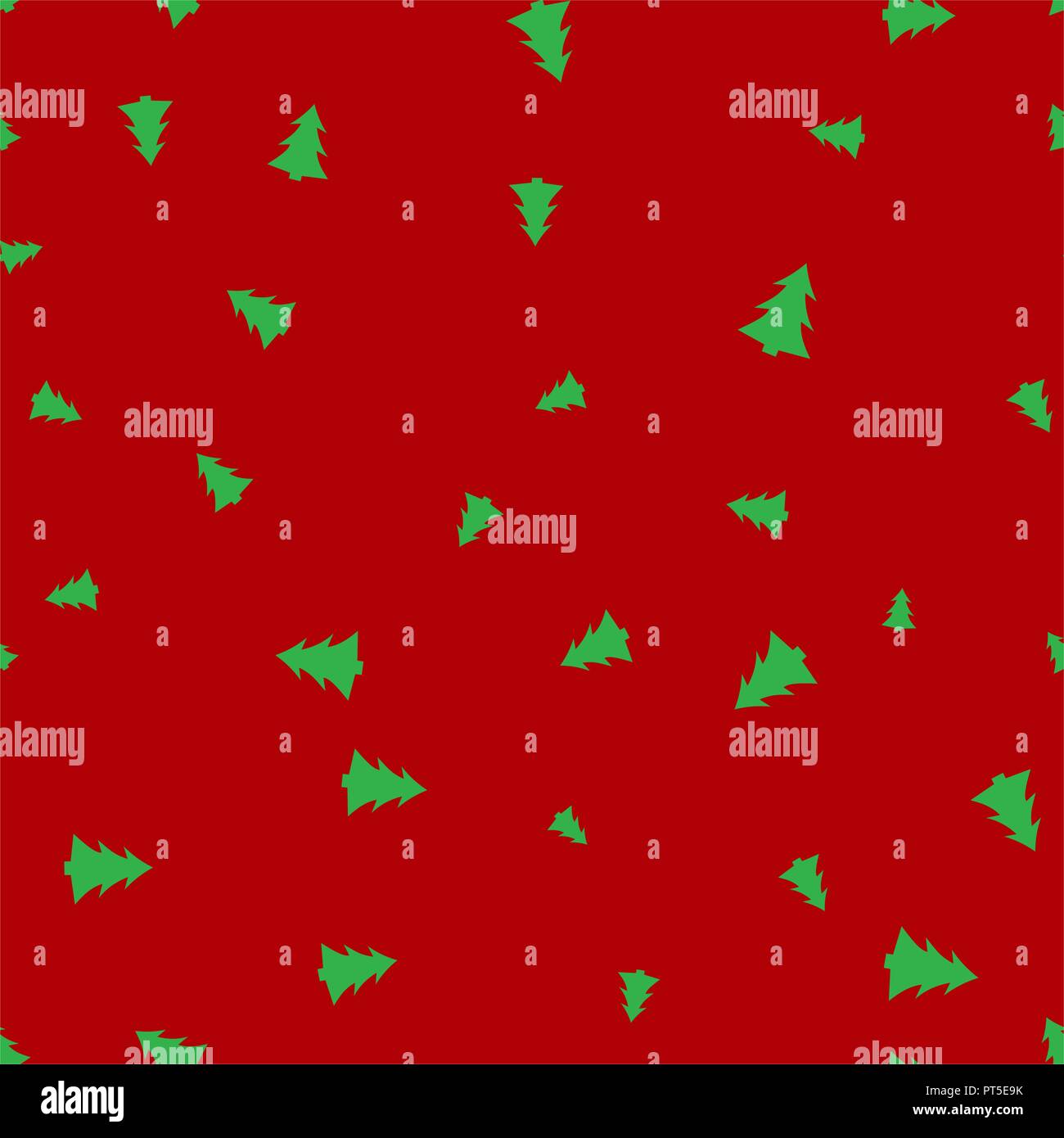 Green Christmas tree seamless pattern. Red background. Vector ...