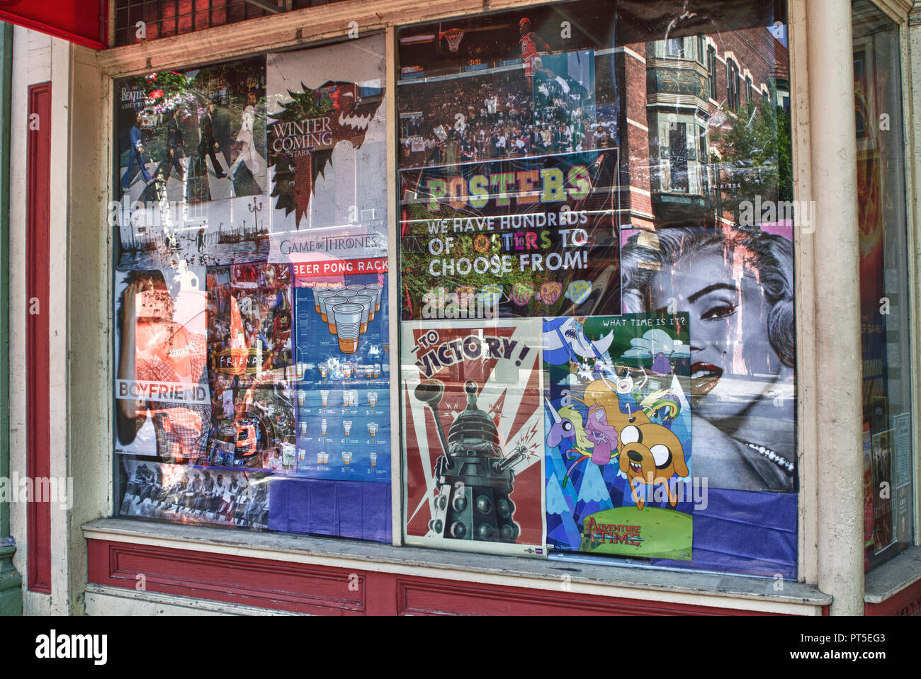 Store window on Main Street in Northampton, MA Stock Photo