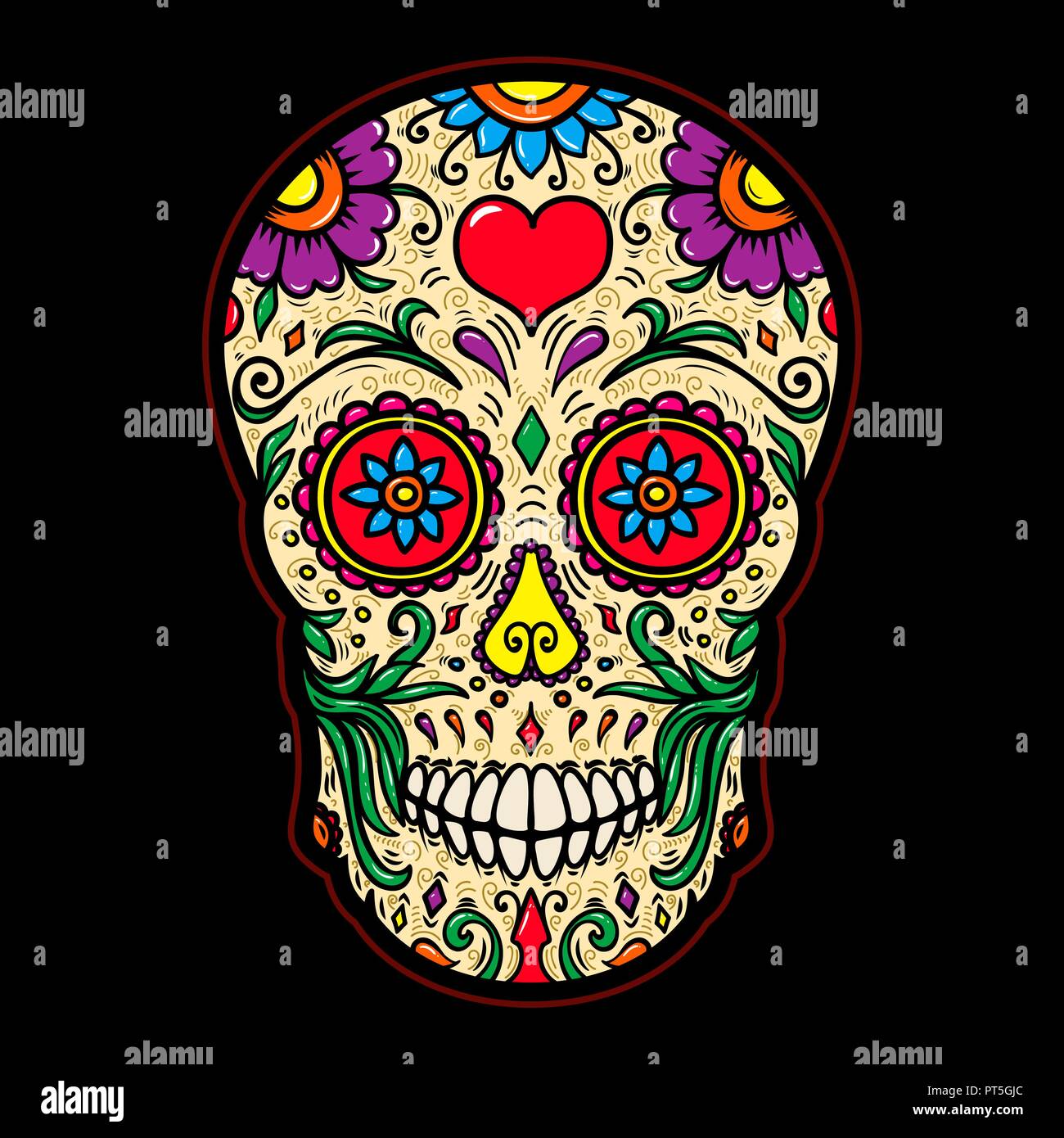 Illustration of mexican sugar skull isolated on black background ...