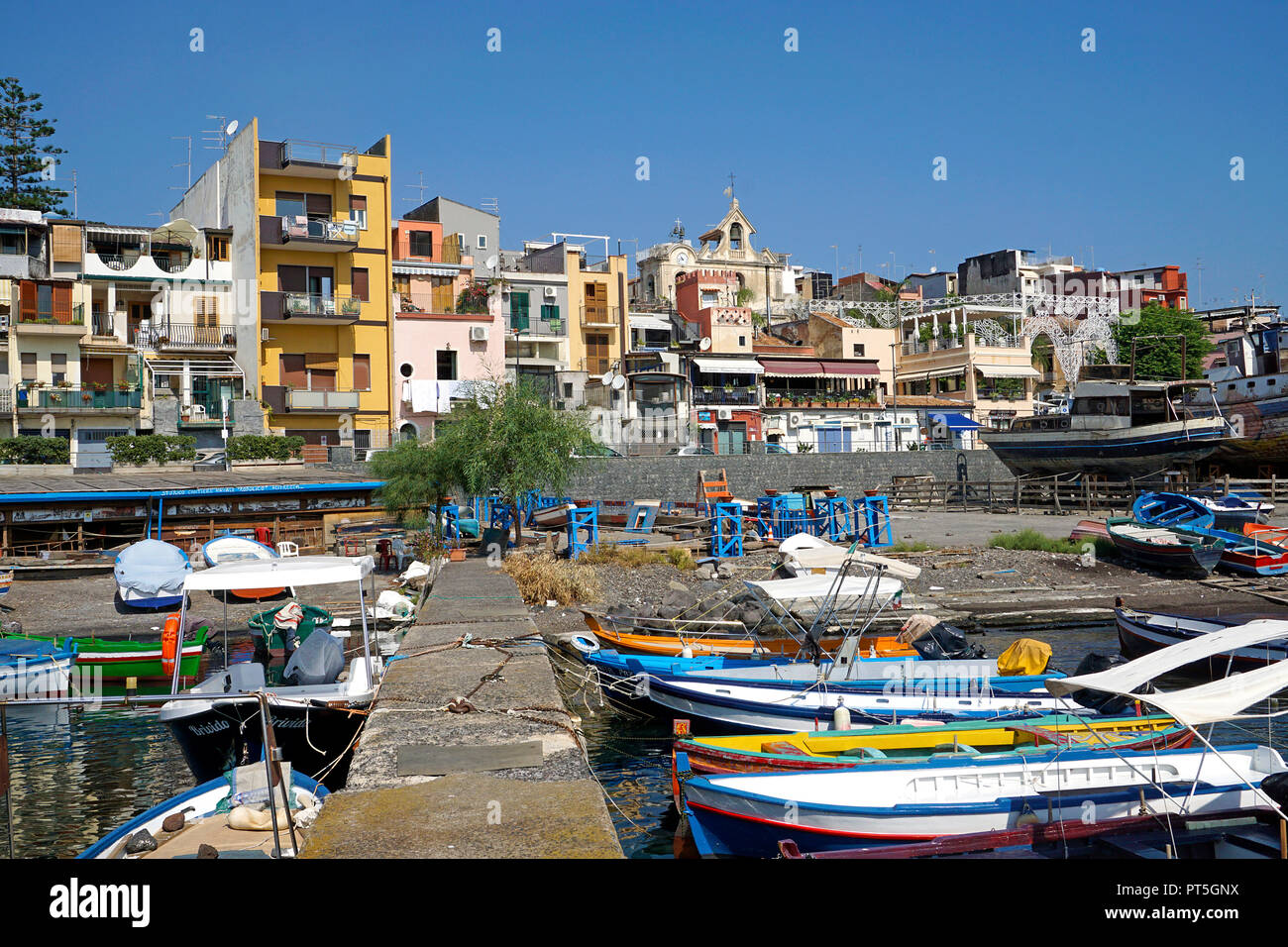 Harbour of fishing village Aci Trezza, comune of Aci Castello, Catania, Sicily, Italy Stock Photo