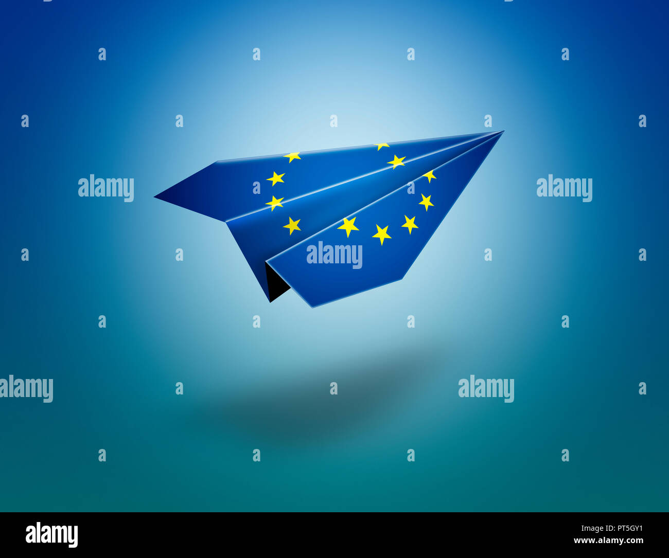 Flying paper plane origami with Europe flag. clipping path for the