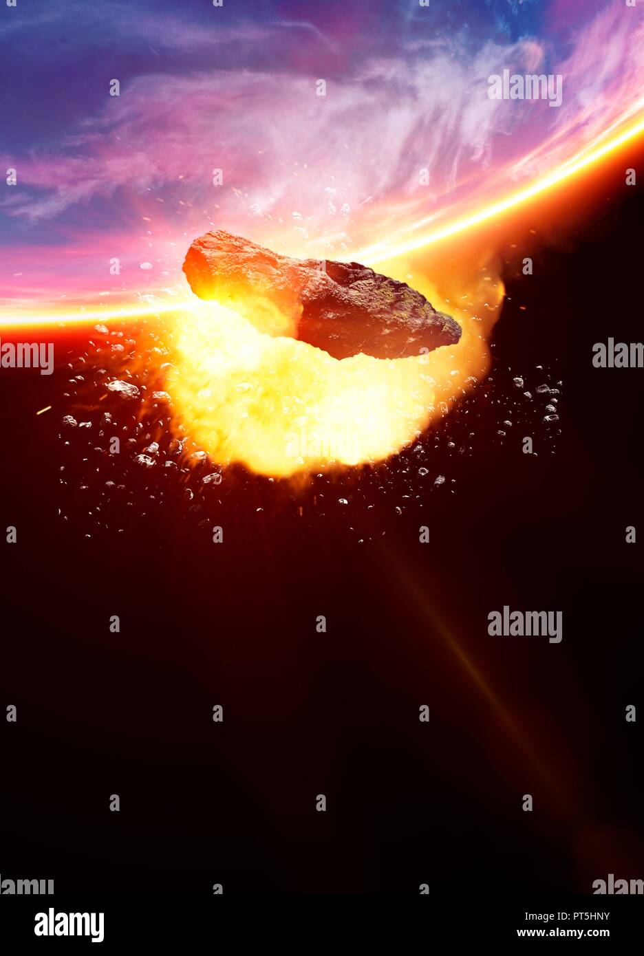 Asteroid impacting plant's surface, illustration Stock Photo - Alamy