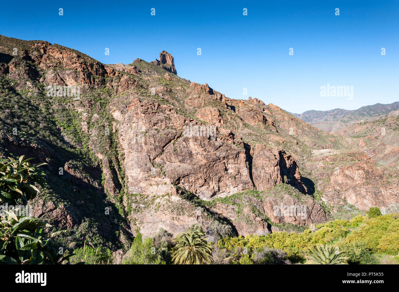 Mountainous landscape in the interior of the Gran Canaria Island, Canary Islands, Spain. Photo taken from de town of Tejeda Stock Photo