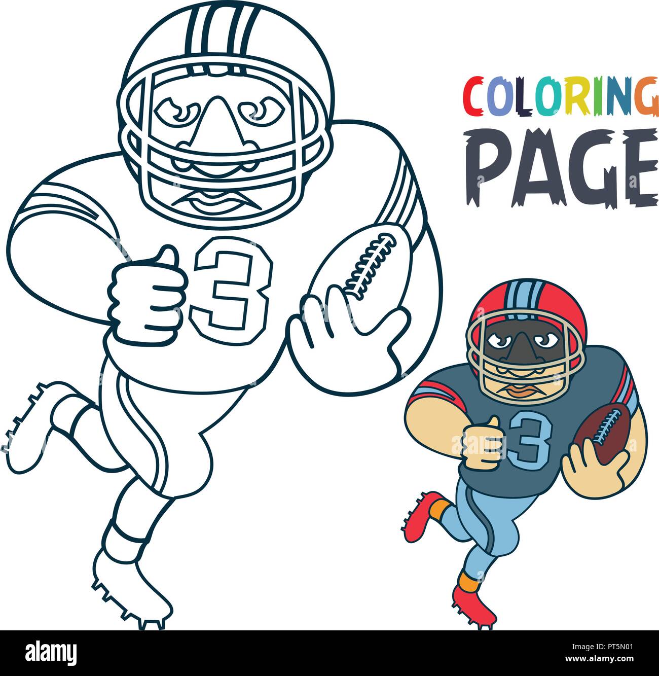 coloring page with rugby football player cartoon Stock Vector