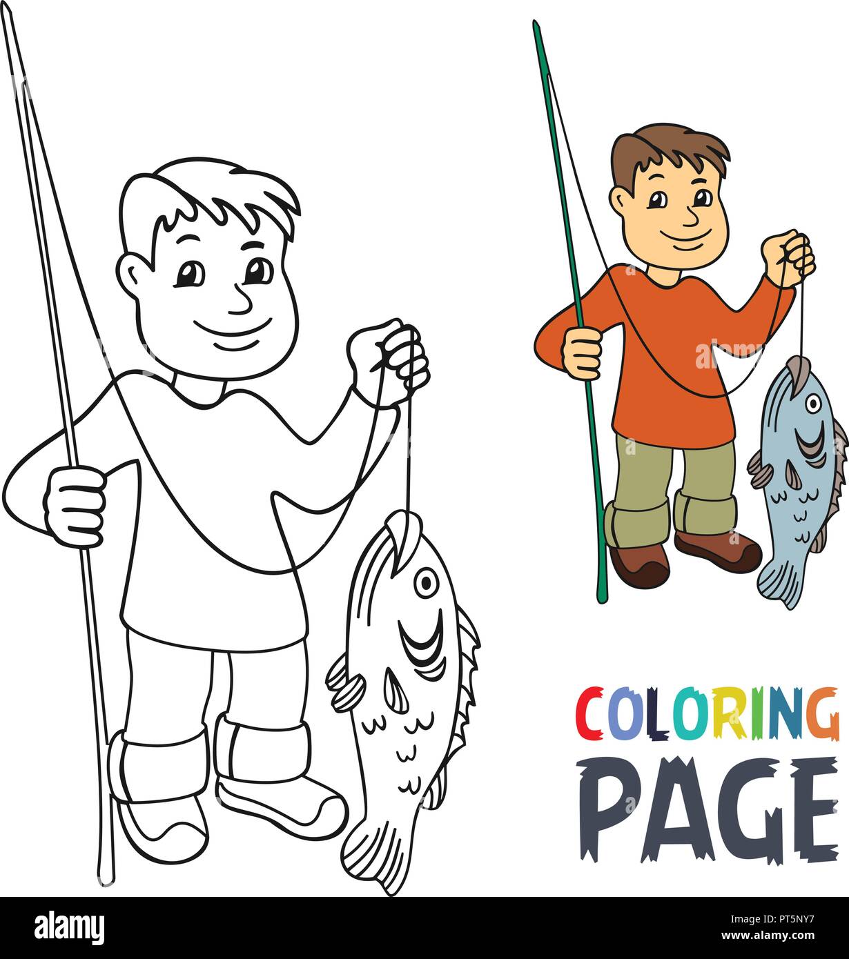 coloring page with people fishing cartoon Stock Vector Image & Art - Alamy