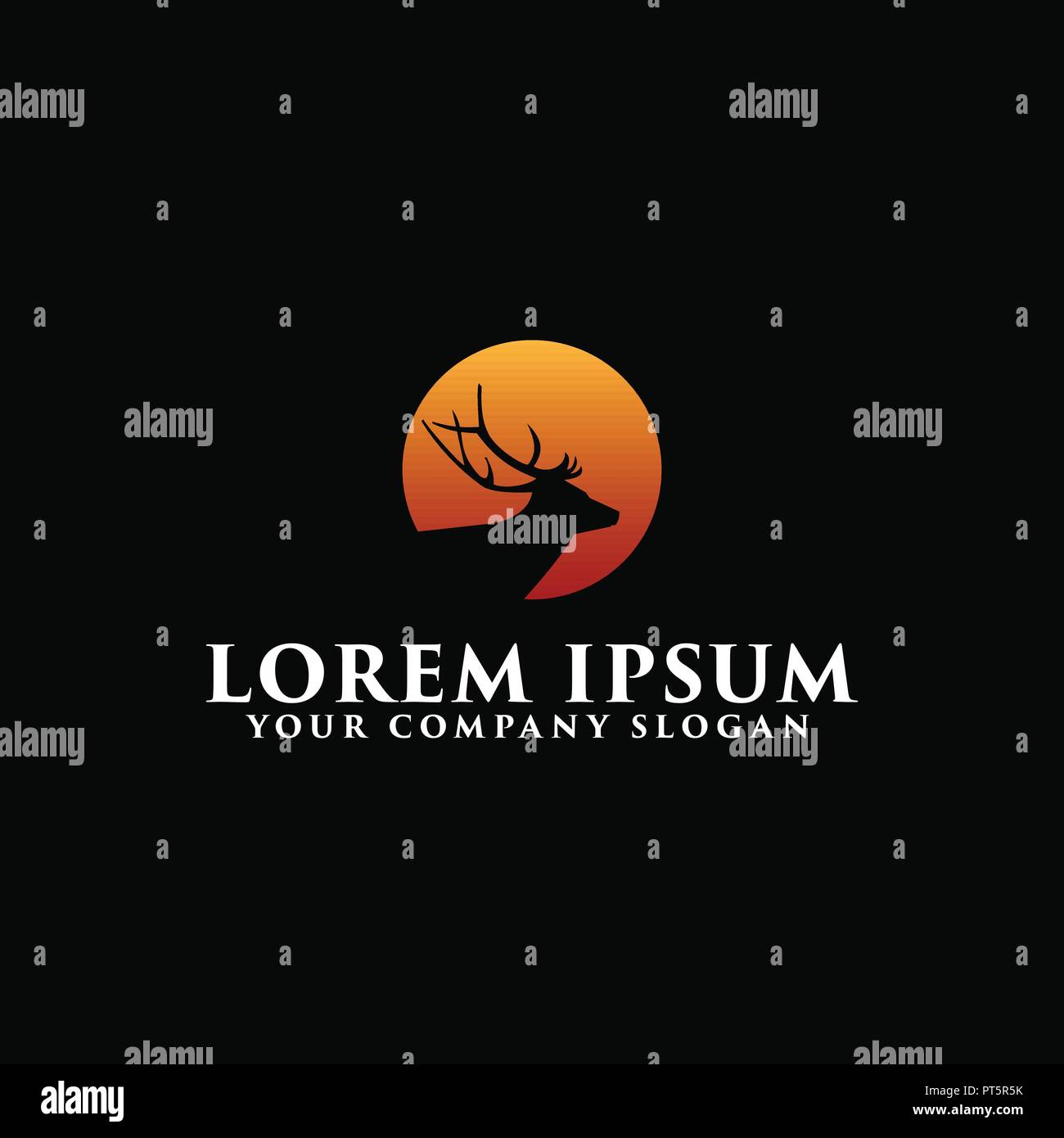 luxury deer with sun logo design concept template Stock Vector