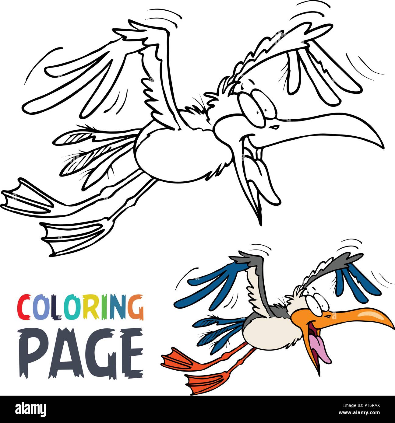 flying bird cartoon coloring page Stock Vector