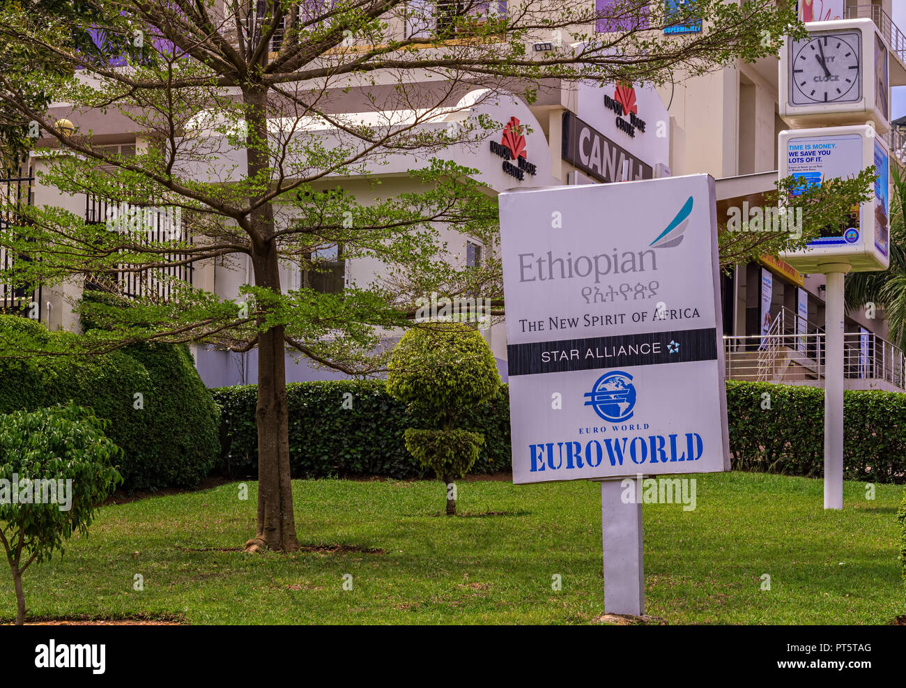 KIGALI,RWANDA - NOVEMBER 03,2017: Kiyovu This is the sign of Ethiopian Airlines in front of the office building of the company in KN 4 Avenue.It's on  Stock Photo