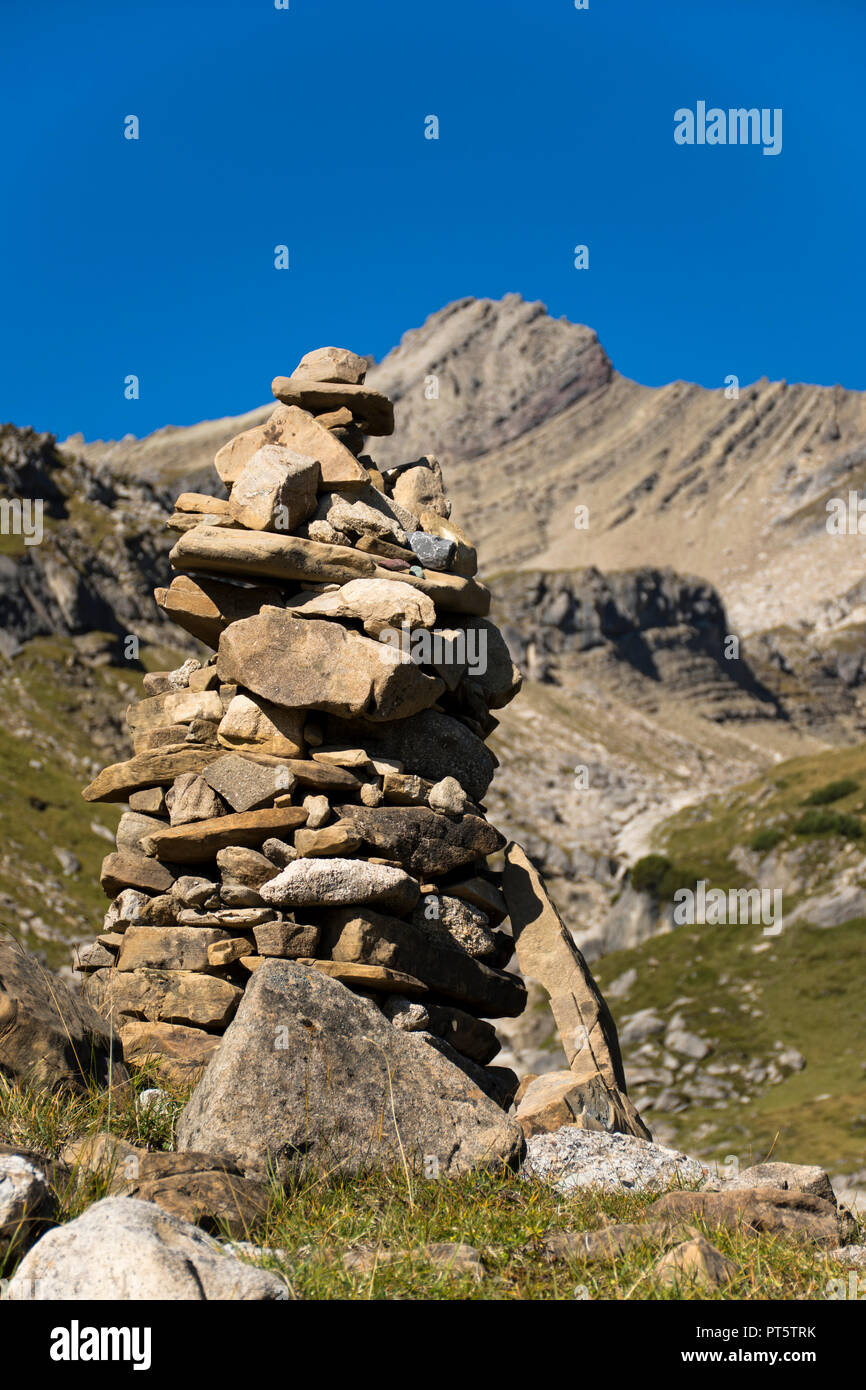 A cairn in the lechtal alps en route to Muttekopf. Stock Photo