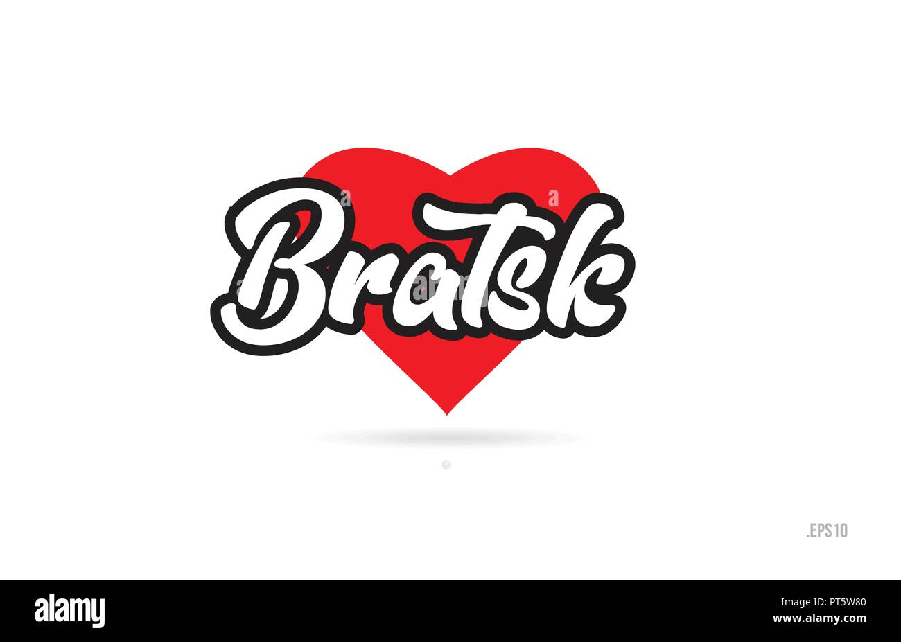 bratsk city text design with red heart typographic icon design suitable for touristic promotion Stock Vector