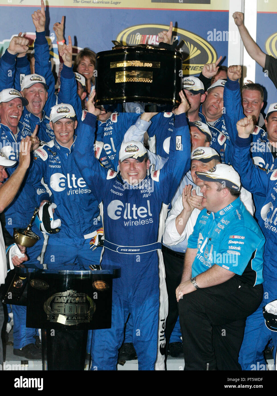 Ryan Newman celebrates winning the 50th annual NASCAR Daytona 500 at