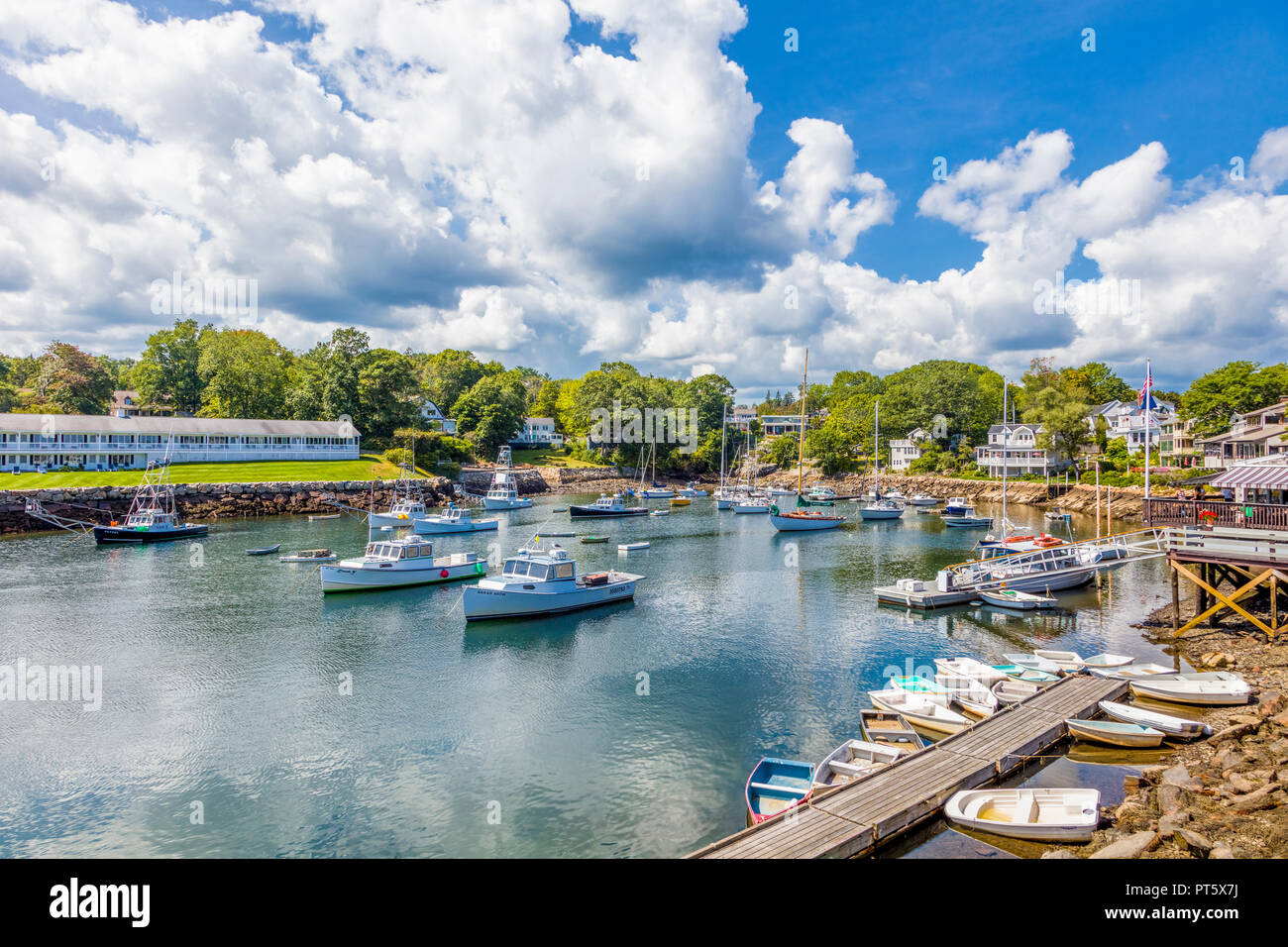 Boats in harbor at Perkins Cove in Ogunquit  Maine in the United States Stock Photo