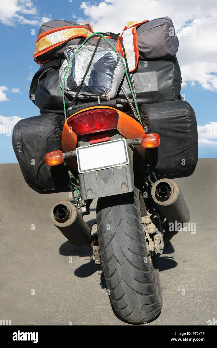 motorcycle loaded with luggage for a tourist trip Stock Photo
