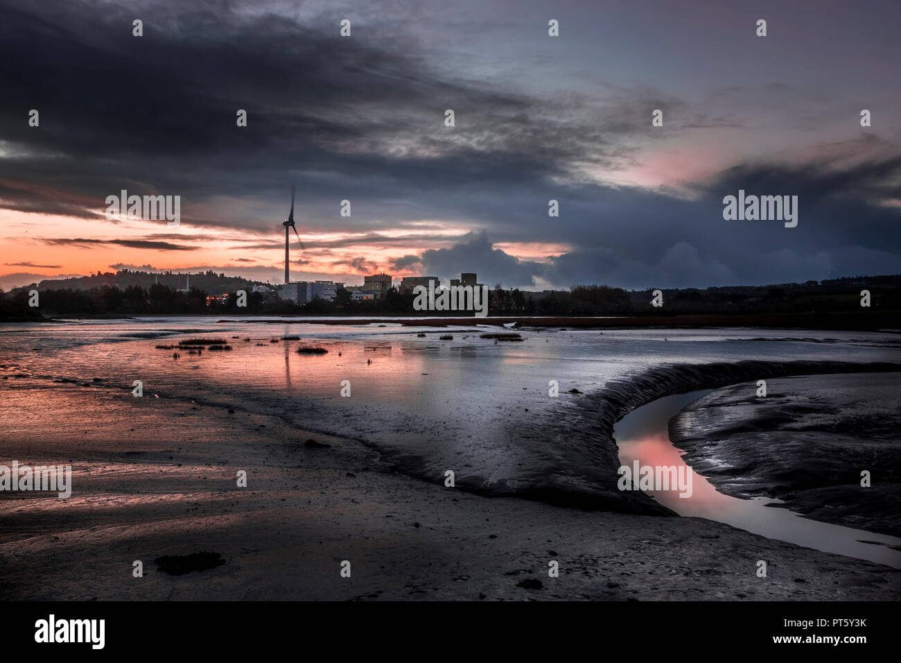 Currabinny, Cork, Ireland.  22nd December, 2016. A pre dawn photograph of the GlaxoSmithKline Pharmaceutical Plant and the surrounding marshlands in C Stock Photo