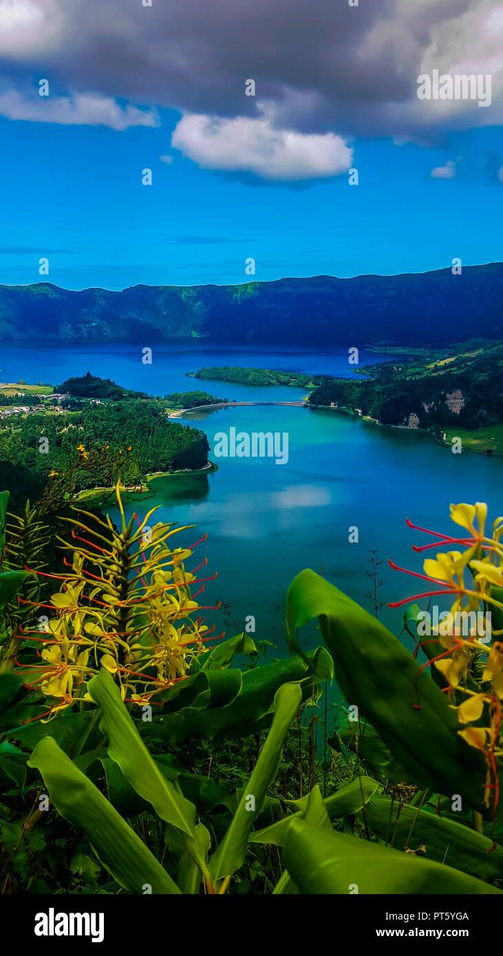 Sete Cidades at Lake Azul on the island Sao Miguel Azores Stock Photo