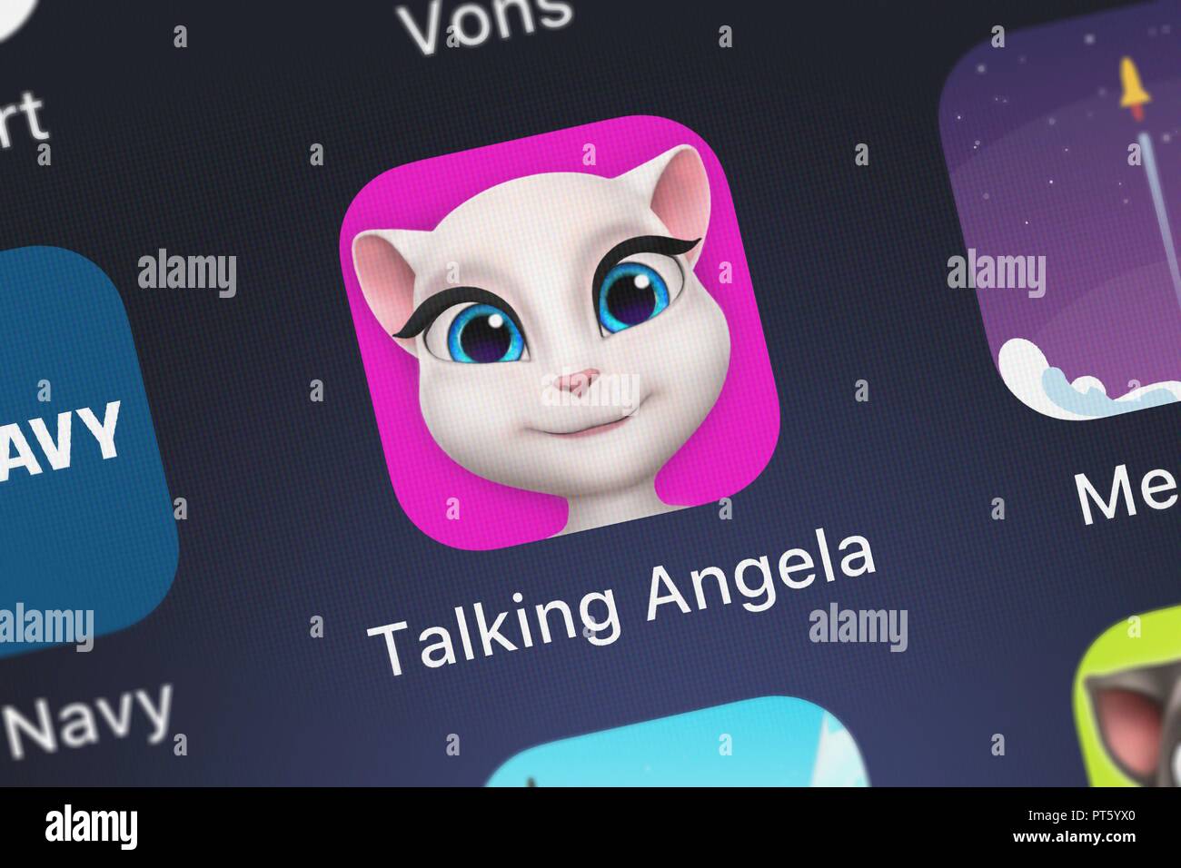 London, United Kingdom - October 06, 2018: The My Talking Angela mobile app  from Outfit7 Limited on an iPhone screen Stock Photo - Alamy