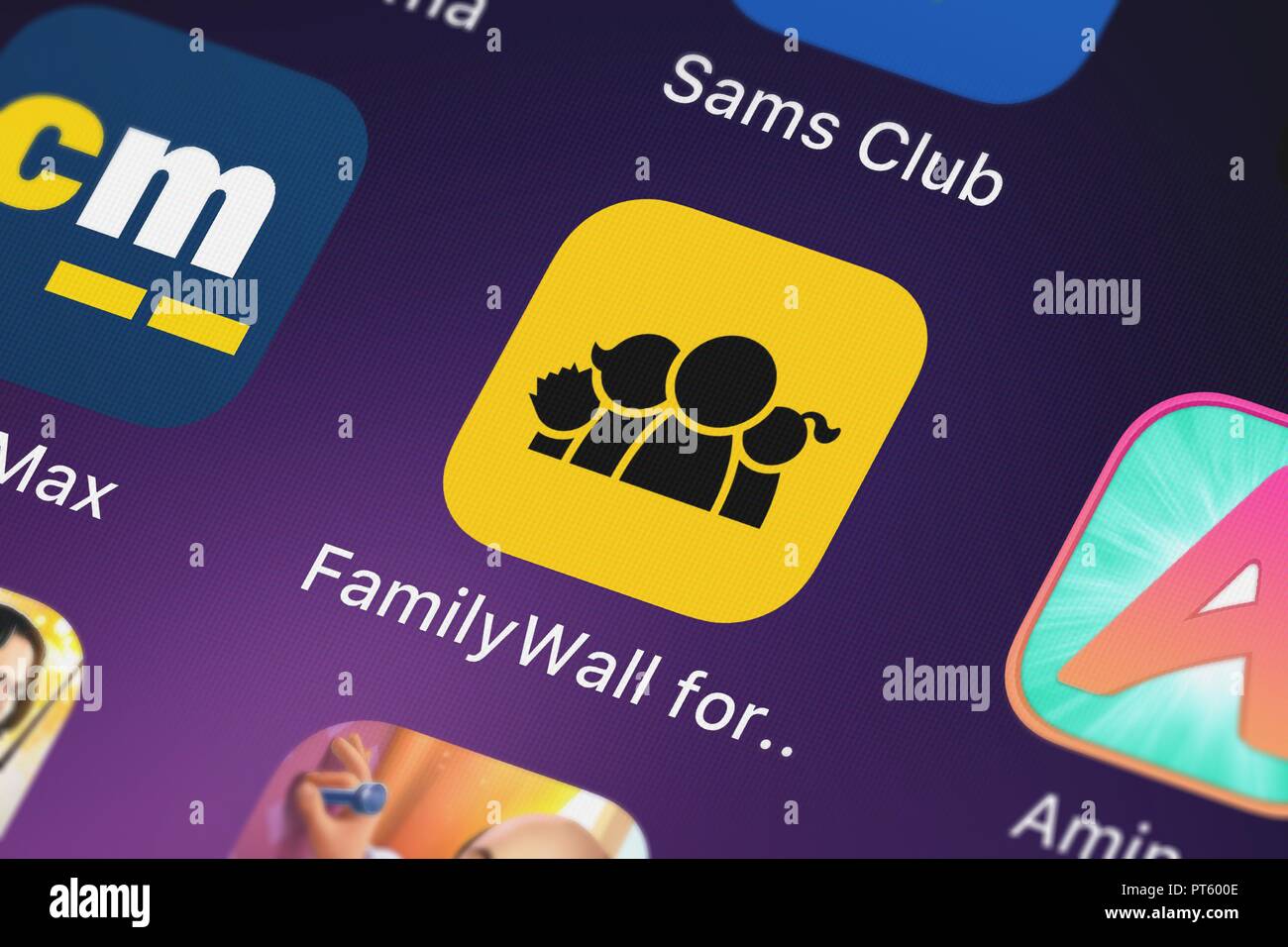 London, United Kingdom - October 06, 2018: Close-up shot of the FamilyWall for Sprint mobile app from Sprint. Stock Photo