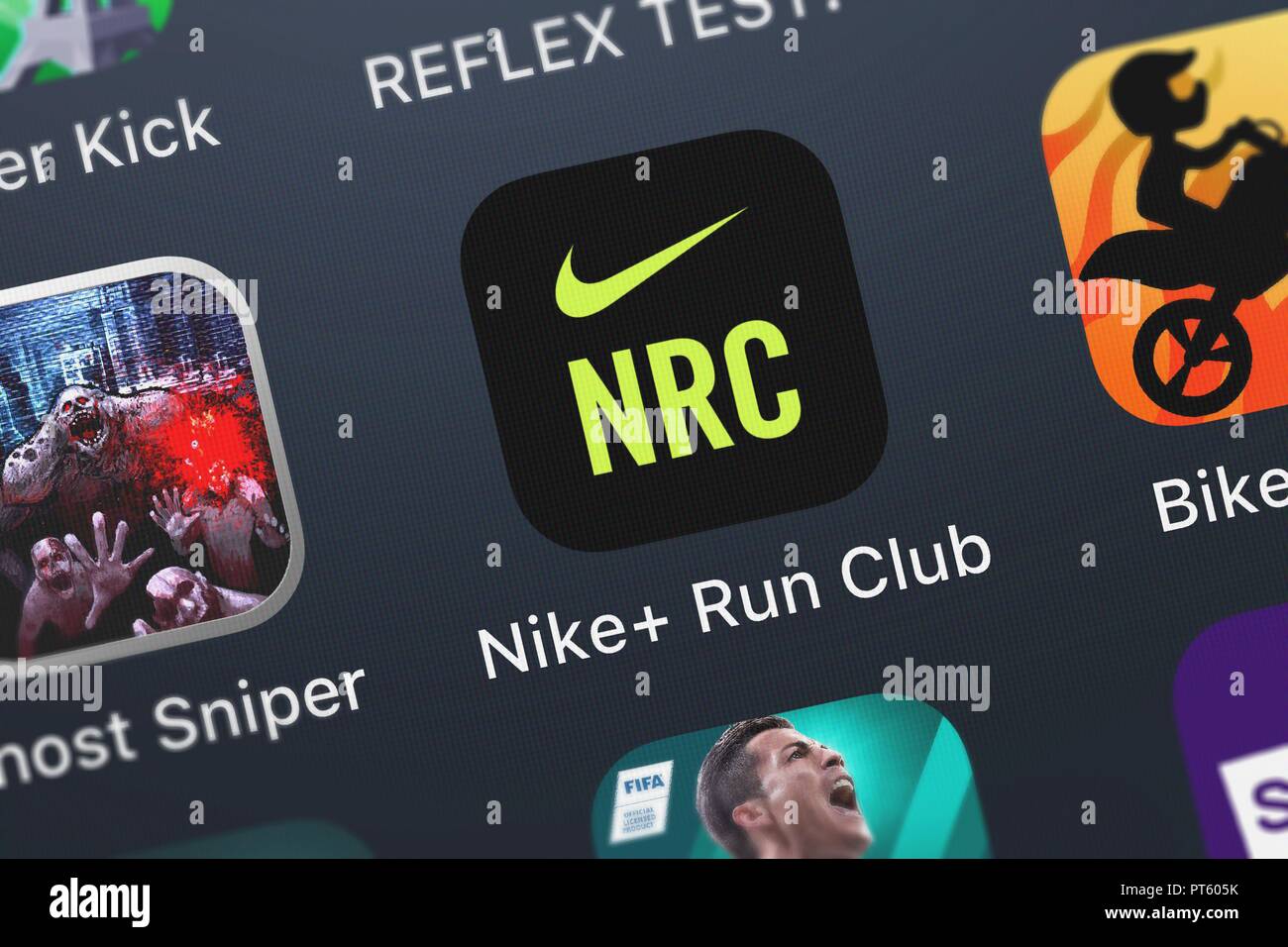 London, United Kingdom - October 06, 2018: Icon of the mobile app Nike+ Run  Club from Nike, Inc on an iPhone Stock Photo - Alamy